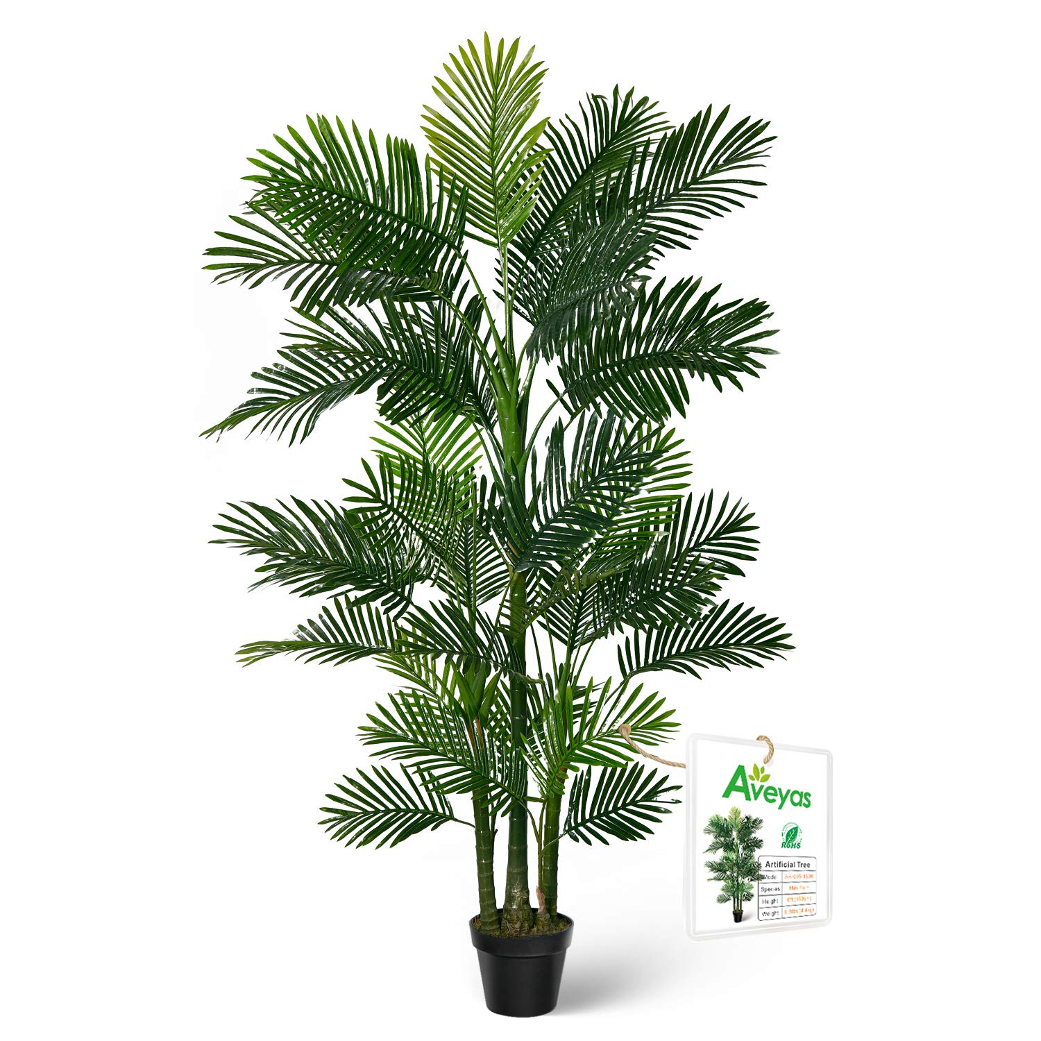 Aveyas 6 foot Artificial Golden Cane Palm Silk Tree in Plastic Nursery Pot, Fake Tropical Plant for Office House Living Room Home Decor ( Indoor / Outdoor )