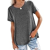 Bingerlily Women's Roll Up Short Sleeve T Shirts Crew Neck Tops Loose Causal Tees with Pocket