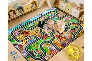 AlphabetAcre Kids Rug, 3x5 Ft Non-Slip Monster Truck Play Rug, Extra Thick (0.4in), Educational LearningTraffic Road Car Carpet for Nursery, Classroom, Playroom & Bedroom