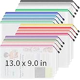 Umriox 16PCS Zipper Pouch, Mesh Bags with Zipper, 16 Color A4/Letter Size Pouches for Organization, Clear Zipper Pouches for Puzzles, Board Games, Craft Projects