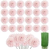 HinyoCo 36 Pcs Artificial Chrysanthemums Heads Ball Flowers,Silk Chrysanthemum Ball Bouquet White Bouquets Hydrangea for Home Office Coffee House Parties and Wedding (Light Pink)
