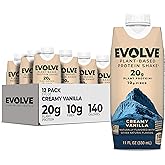 Evolve Plant Based Protein Shake, Vanilla Bean, 20g Vegan Protein, Dairy Free, No Artificial Sweeteners, Non-GMO, 10g Fiber, 11 Fl Oz (Pack of 12) (Formula May Vary)