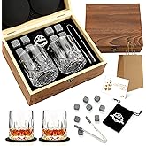 Whiskey Gifts for Men - Whiskey Stones and Glasses Gift Set - Granite Chilling Stones Whiskey Rocks - Scotch Bourbon Gift Box - Christmas Drinking Gifts for Men Him Dad Husband Thanksgiving Gift
