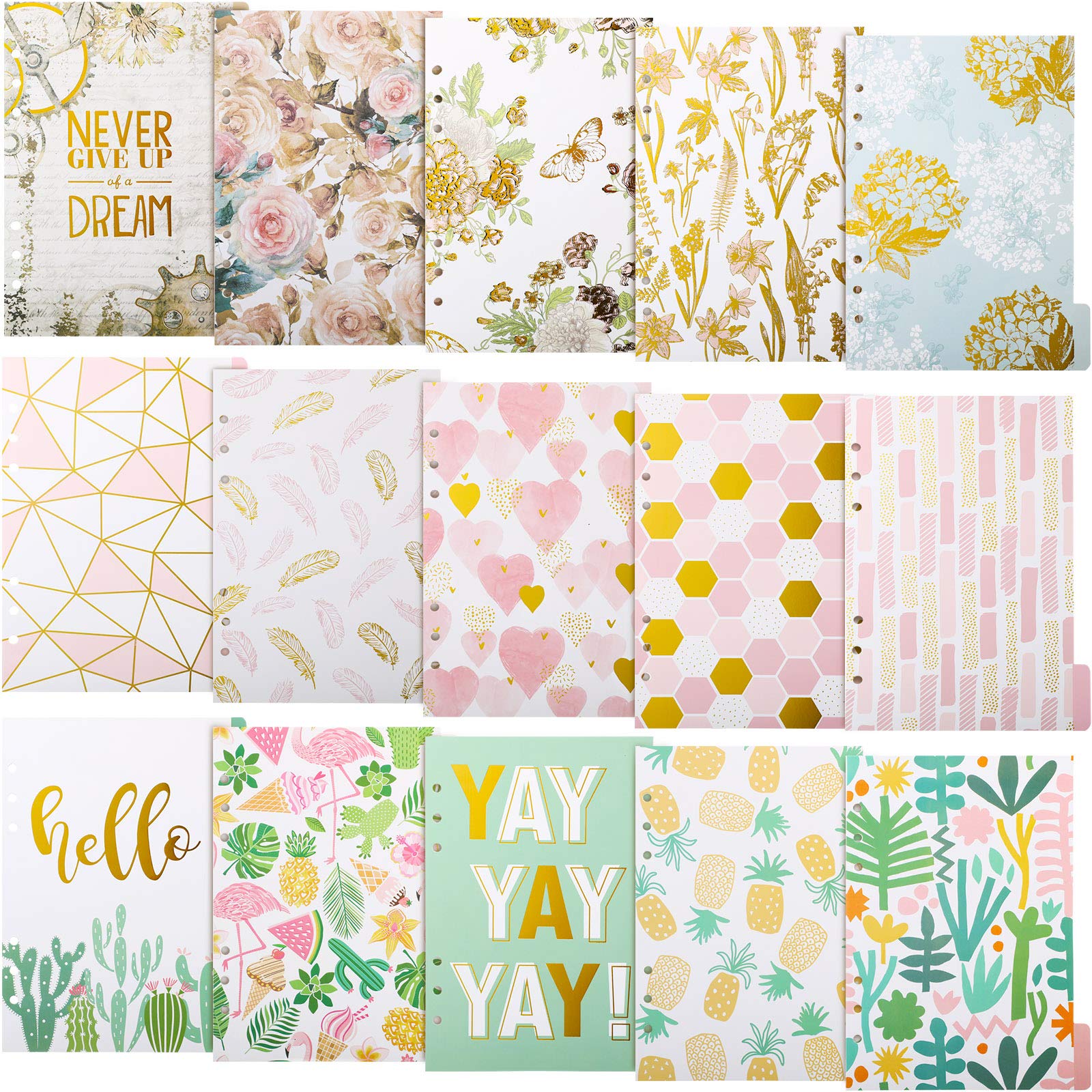 15 Tabs 3 Pack Binder Index Dividers Paper Category Page Tab Indexing Cards Insertable Binder Index Page 6 Rings for Personal Planner Notebook Loose Leaf Binders (A5)