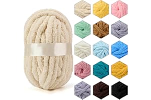 ERLYEEN Chenille Chunky Yarn Super Bulky Soft Thick Fluffy Jumbo Giant Washable Polyester Big Yarn DIY for Arm Knit Blanket Cushion Bed Sofa Home Decor,Beige,2.2LB