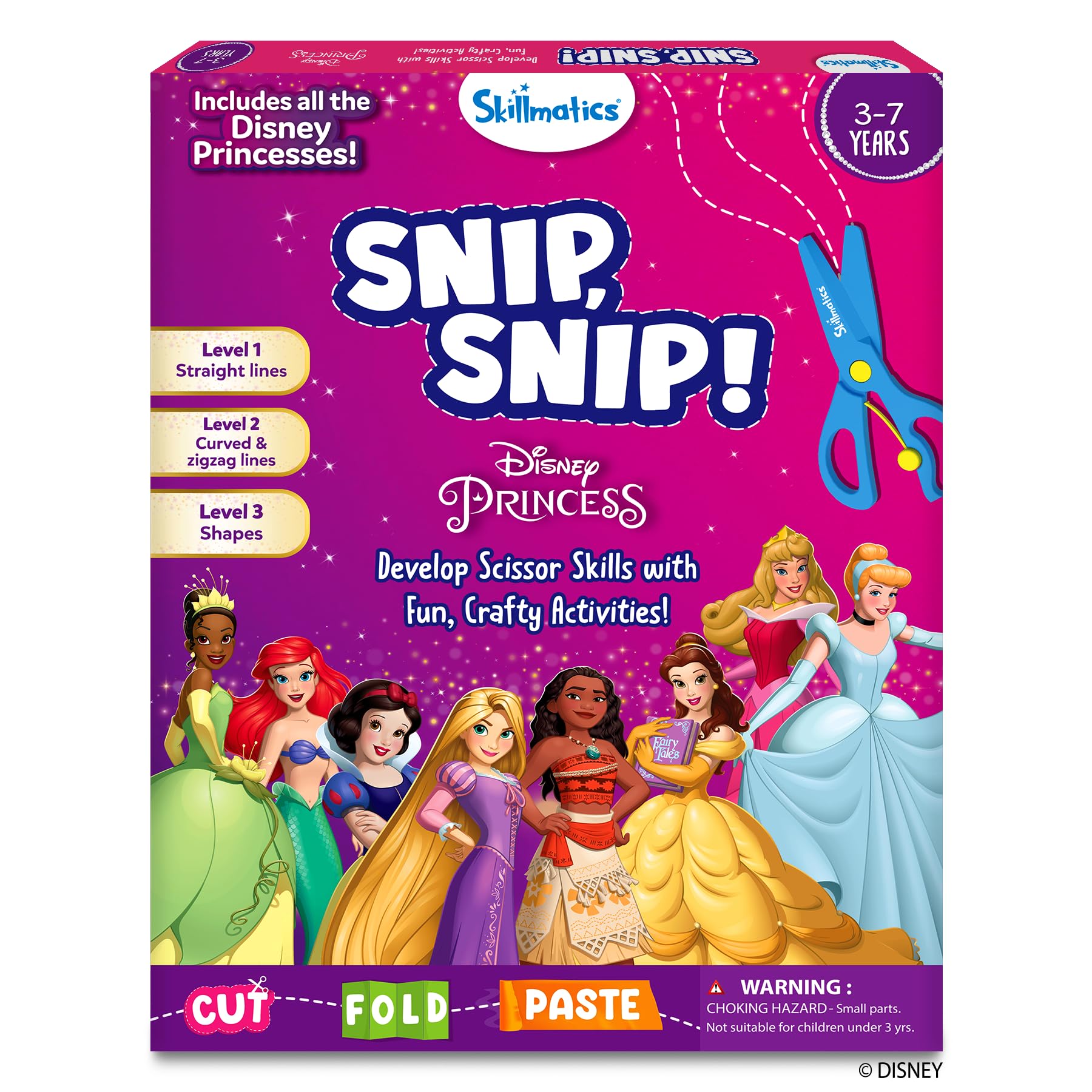 Skillmatics Scissor Skills Activity Book - Snip Snip Disney Princess, Preschool Cutting & Creative Activities, Felt Craft Kit, Fine Motor Skills, Gifts for Ages 3, 4, 5, 6, 7