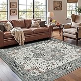 5x7 Area Rugs for Living Room, Machine Washable Non Slip Carpet, Vintage Floral Aesthetic Rug, Dining Home Decor, Taupe, Brown/Beige/Cream