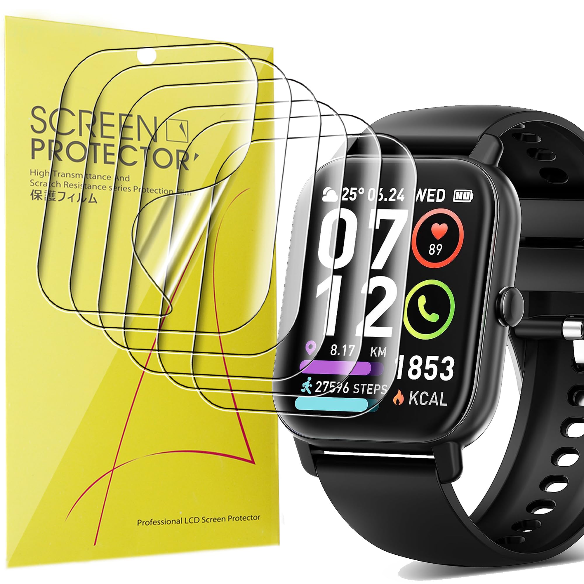 Blueshaweu Compatible for Poounur P66E Smartwatch 1.85 inch Screen Protector, [6 Pack] Full Coverage TPU Clear Film Compatible with Poounur P66E 1.85" Touch Smart Watches for Men Women (6 pack)