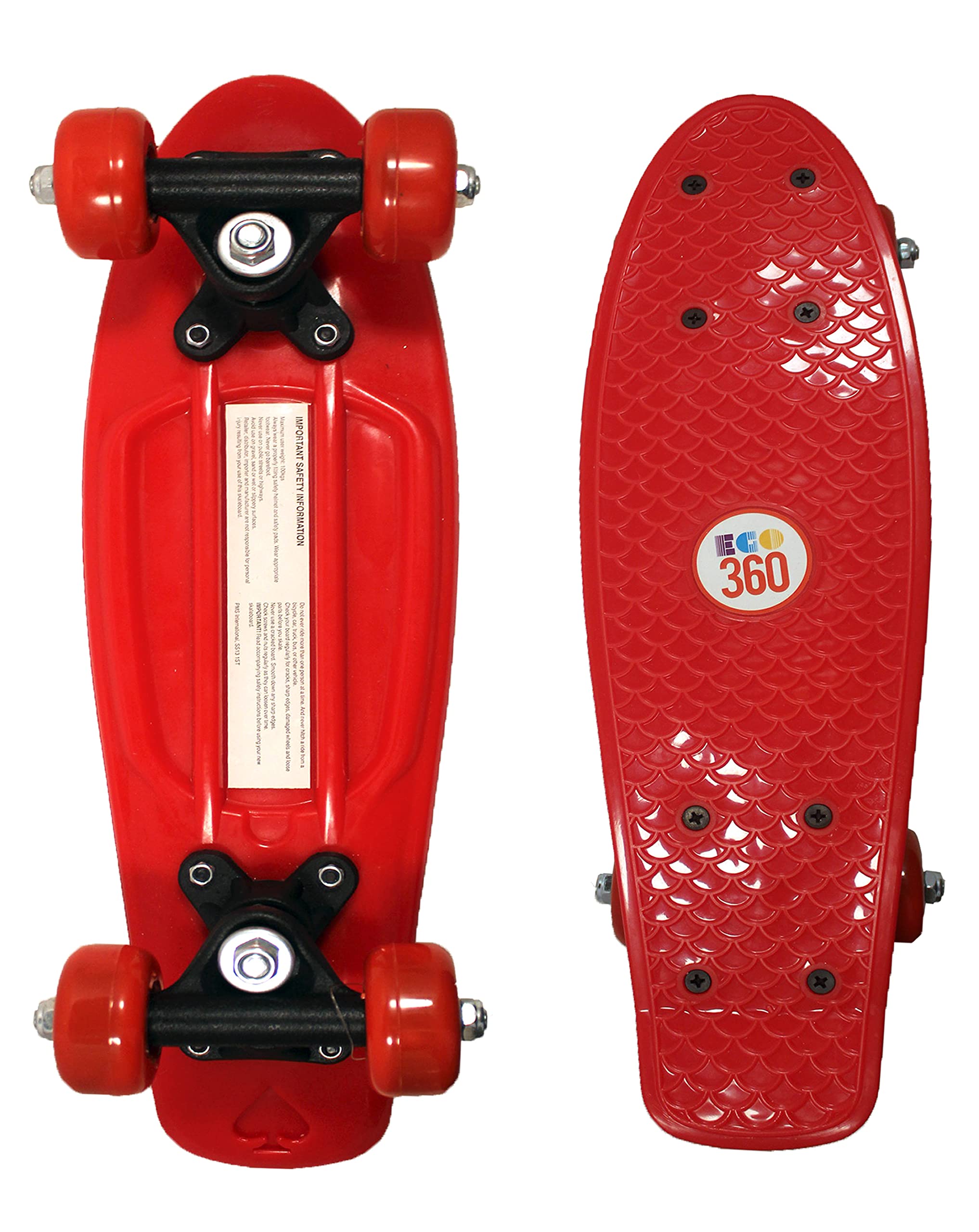 16" / 22" Kids Cruiser Skateboard Mini Complete Skateboard for Children Beginners Girls Boys Unisex Retro Skaters Skatepark 6 COLOURS (Red 16 inch)