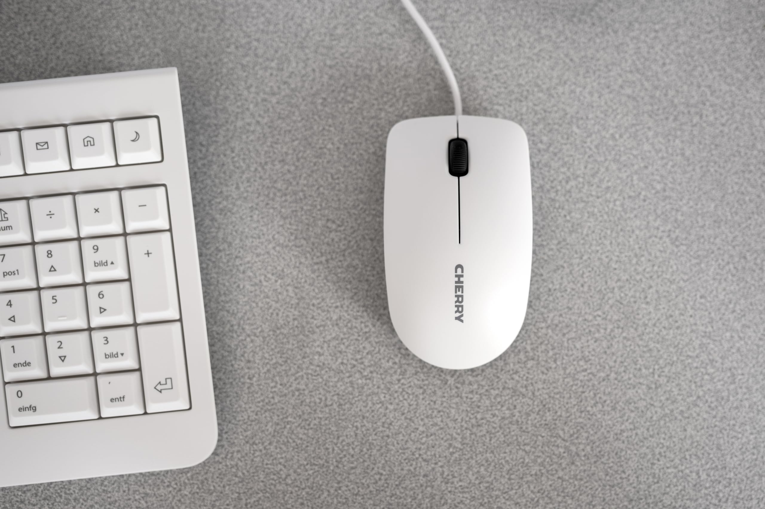CHERRY MC 1000, Kabelgebundene Office-Maus, Optischer Sensor (1.200 DPI), 3 Tasten, Symmetrisches Design für Links- & Rechtshänder, GS-Zertifizierung, Weiß-Grau 2