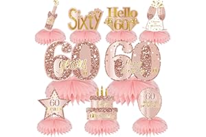 Turypaty Pink Rose Gold 60th Birthday Honeycomb Centerpieces Decorations for Women, 9Pcs Rose Gold Happy 60th Birthday Table Centerpieces Party Supplies, Sixty Year Old Birthday Table Toppers Decor