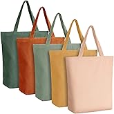 Reginary Reusable Canvas Grocery Shopping Tote Bag Bulk with Zipper Employee Staff Appreciation Gift for Valentine Galentine(Boho Color,5 Pcs)