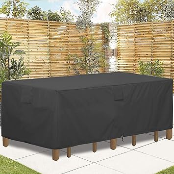 Amazon Com Gardrit Patio Furniture Covers Veranda Rectangular Oval 100 Waterproof Patio Table Cover 108 L X 82 W X 27 5 H Heavy Duty 600d Outdoor Furniture Set Covers Black Kitchen Dining