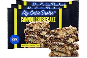 My Cookie Dealer Soft Baked Cookies, Cannoli Cheesecake (3-Pack, 4oz Cookie) - Cannoli Shell Batter Loaded with Chocolate Chips, Cinnamon Creme & Powdered Sugar - Individually Wrapped Travel Snacks