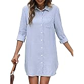 1212 LAKE + WOLFE Women's Button Down Shirt Dress with Pockets Striped Long Sleeve Tunic Shirt Dress Collared Blouse Dresses