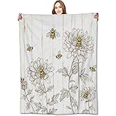 VODRM Vintage Bee Blanket Rustic Botanical Wood Throw Blankets with Honeybee & Bloom,Birthday Gifts for Women,Lightweight Soft Fleece,for Sofa Couch Bed Room Farmhouse Decor 50x60in