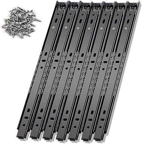 Amazon 6個のキッチンキャビネット引き出しボールベアリング延長スライドスライドスライドスライド丨ブラックメタルテレスコピックガイドレール 丨頑丈なスライドレール 取り付けが簡単 引き出し修理キット ブラック 400mm Diy 工具 ガーデン