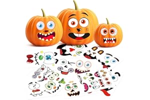 BAINGESK BainGsek 26 Pack Halloween Pumpkin decoration Stickers, 56 Fun and Classic Pumpkin Face Stickers, Pumpkin Painting Craft Kit, Halloween Party Gift to kids Decorations to Make Jack O Lantern Face Decal