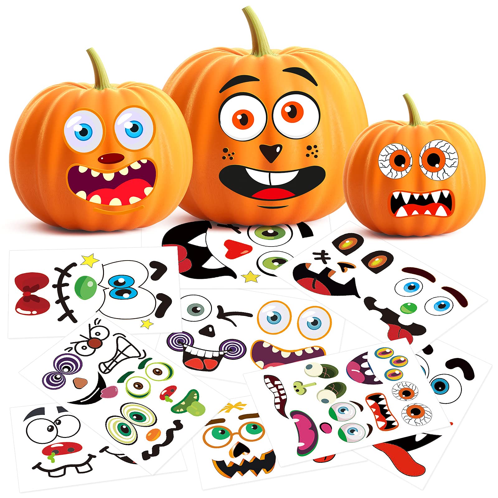 Photo 1 of ++2 PACK++Halloween Pumpkin Decorating Stickers - 26 Sheets 56 Total Face Stickers, Pumpkin Painting Craft Kit, Jack-o-Lantern Decoration, Cute Halloween Decor Idea - Treats, Gifts, Crafts Decals for Kids
