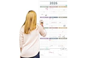 GuassLee Large Yearly Wall Calendar 2026, Full Year Calendar One Page, Jan. 2026- Dec 2026, Annual Wall Calendar 2026, 24"X 48" Planner 2026 Large with Foam Stickers