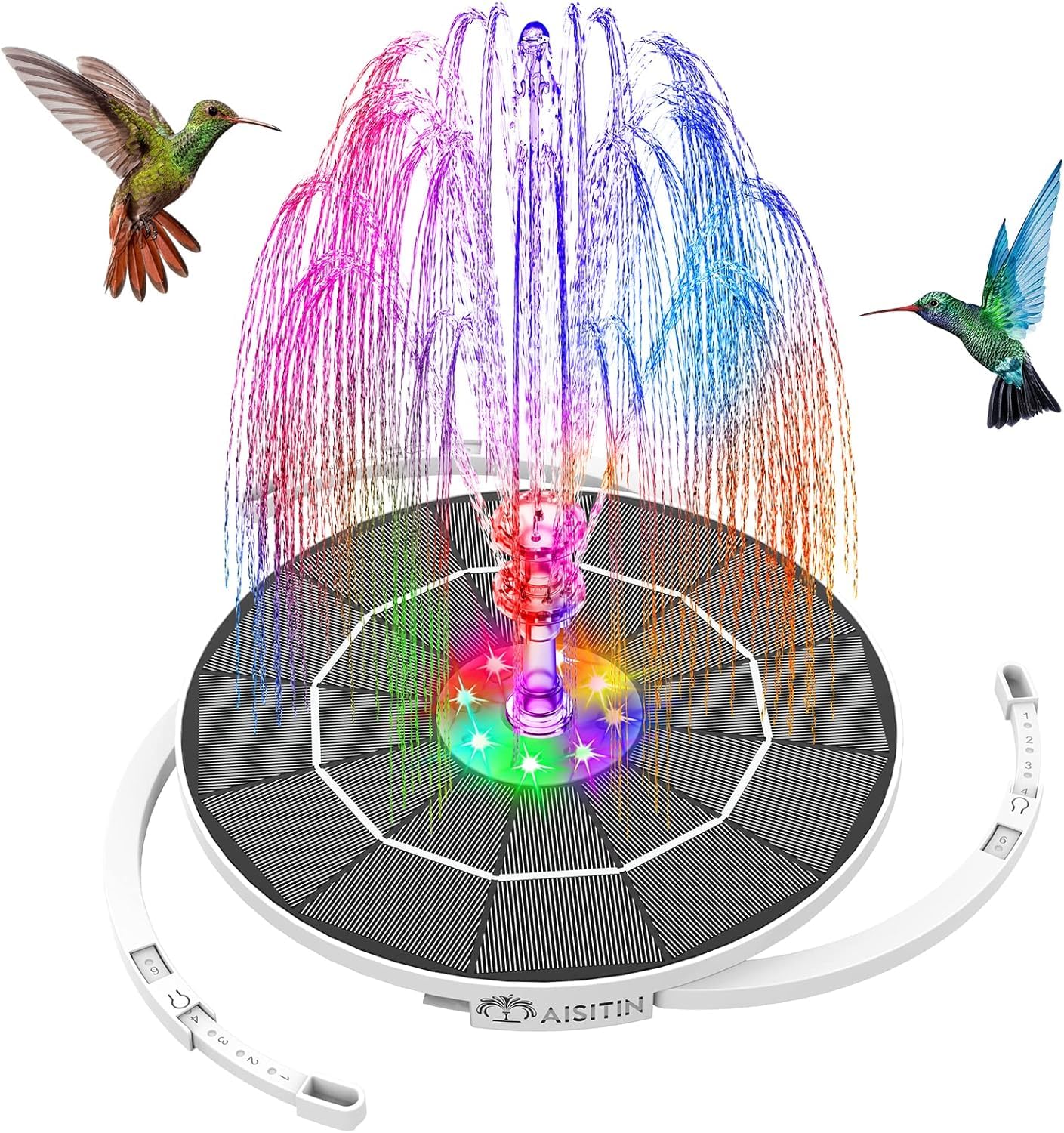 Photo 1 of AISITIN 3.5W Solar Fountain with Lights 2025, Solar Water Pump Fountain with 6 Nozzles, 3000mAh Battery Backup for Bird Bath, Pond, Fish Tank or Garden Decoration Solar Aerator Pump