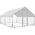 Large Metal Chicken Coop Run, Outdoor Chicken Coop,Walk-in Poultry Cage Spire-Shaped Chicken Run with Waterproof and Anti-Ultraviolet Cover for Outside,Backyard and Farm,13'x9.8'x6.4'