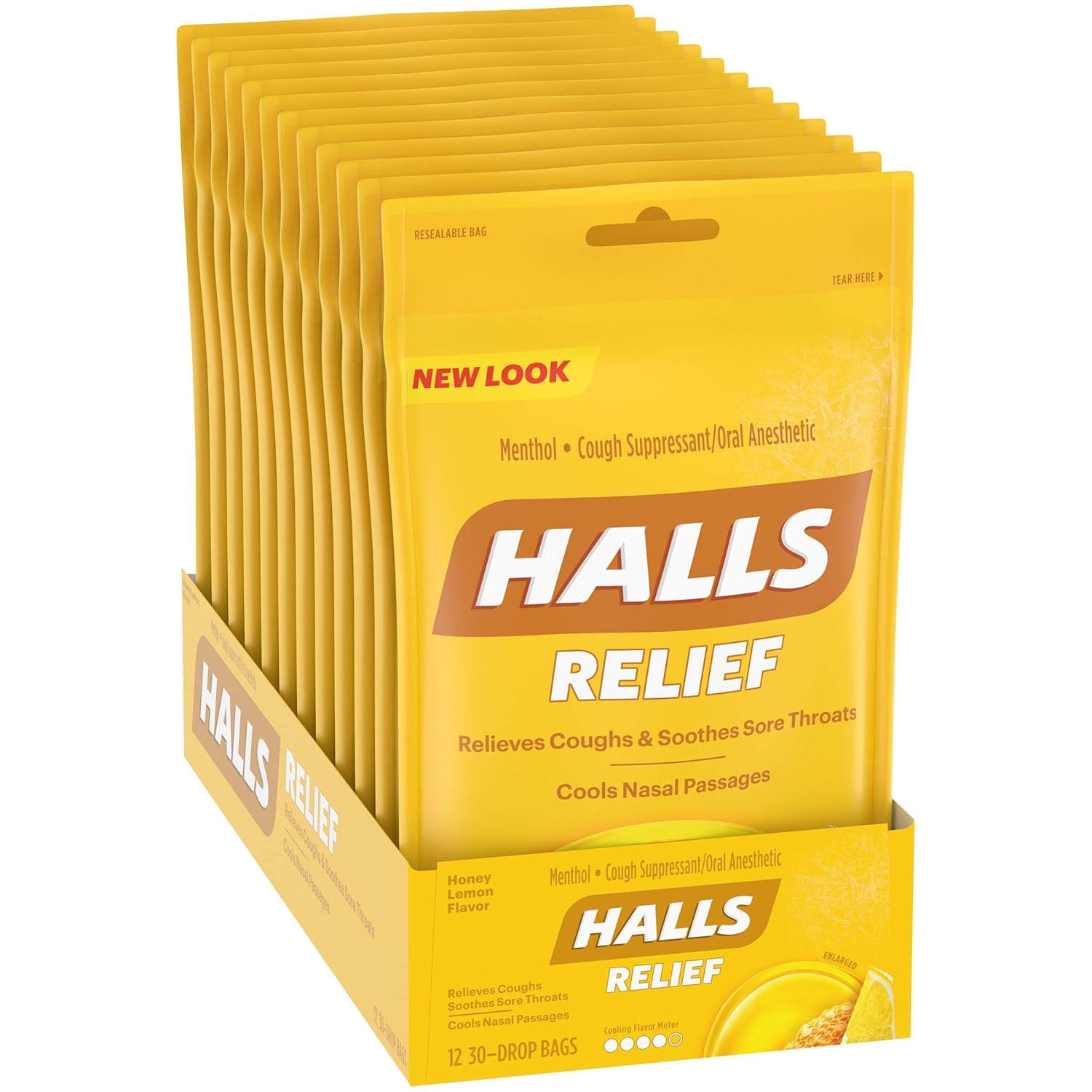 HALLS Relief Honey Lemon Flavor Cough Drops, 12 Bags (360 Total Drops) : Grocery & Gourmet Food