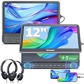 12" Dual Car DVD Players with 2 Headphones, HDMI in Put, 5 Hour Battery,MP4 | Headrest DVD Players for Car with Headphones,1366 * 768 Screen Mirroring, USB/TF Reader, MP4/MKV