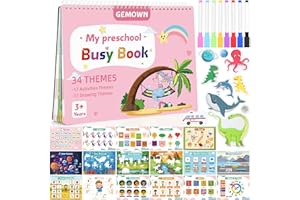 GEMOWN Preschool Busy Book for Toddlers - Montessori Activity Book for Kids - 34 Themes Sensory Learning Educational Activities - Gifts for Boys - Travel Toys for Airplane Car - Pink