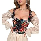 HinyBoeh Women Renaissance-Floral-Corset-Top,Vintage-Gothic Lace-Up Bustier Fairycore Overbust Shapewear Bodice