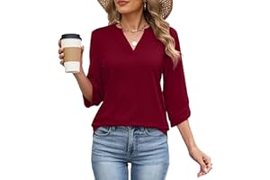 OSITWN Womens 3/4 Length Sleeve Tunic Tops Casual V Neck Shirts Business Work Blouses Trendy Flowy Tees