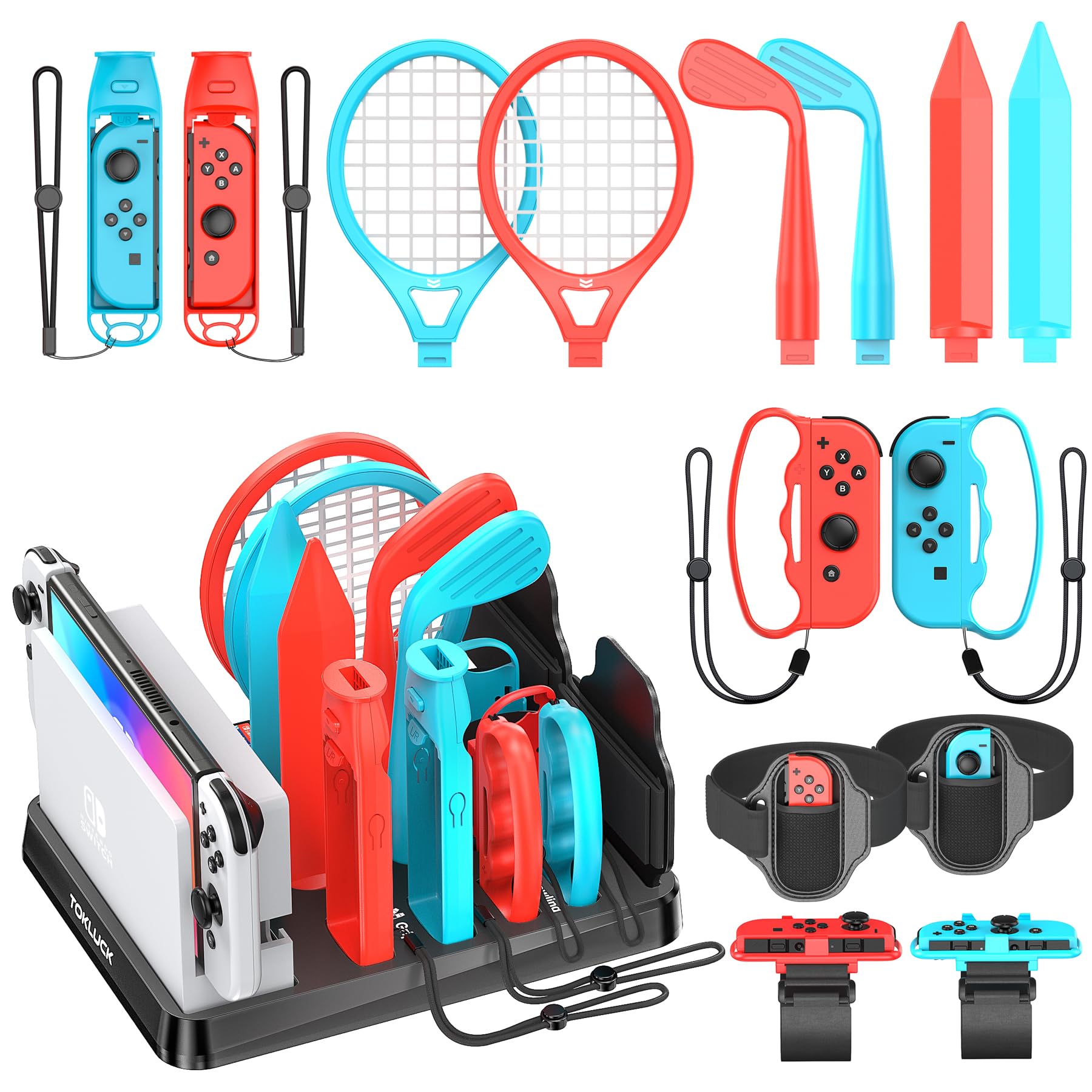 Switch Sports Zubehör Set mit Organizer kompatibel mit Switch/OLED, Aufbewahrung für Switch Sport Spiel Zubehör, Familienparty-Paket Sportspiele Accessories Bundle für Nintendo Switch & OLED