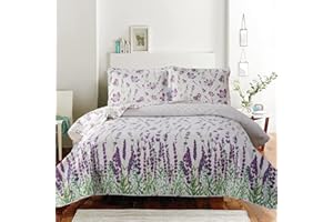 GREEN ESSEN Reversible Daffodil Quilt Twin Purple Green Floral Leaves Bedspread Lightweight Soft Flower Bedding Summer Botanicals Coverlet Blanket Very Peri Home Decor