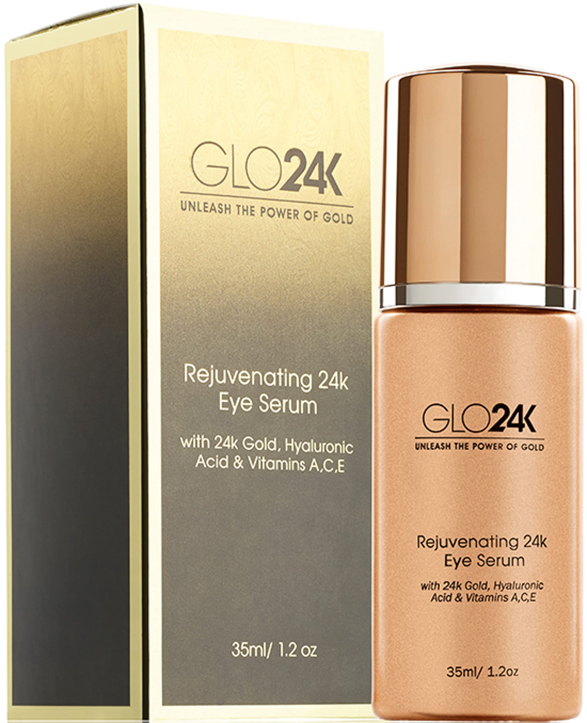GLO24K Eye Serum with 24k Gold, Anti-Aging Formula with Vitamins and Hyaluronic Acid
