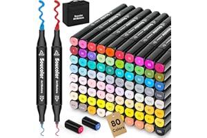 Soucolor Alcohol Markers, 80 Colors Dual Brush Tip Permanent Art Coloring Marker for Book Painting Card Making, Art Supplies Gift Box for Adults Teens Kids Boys Girls 8-12