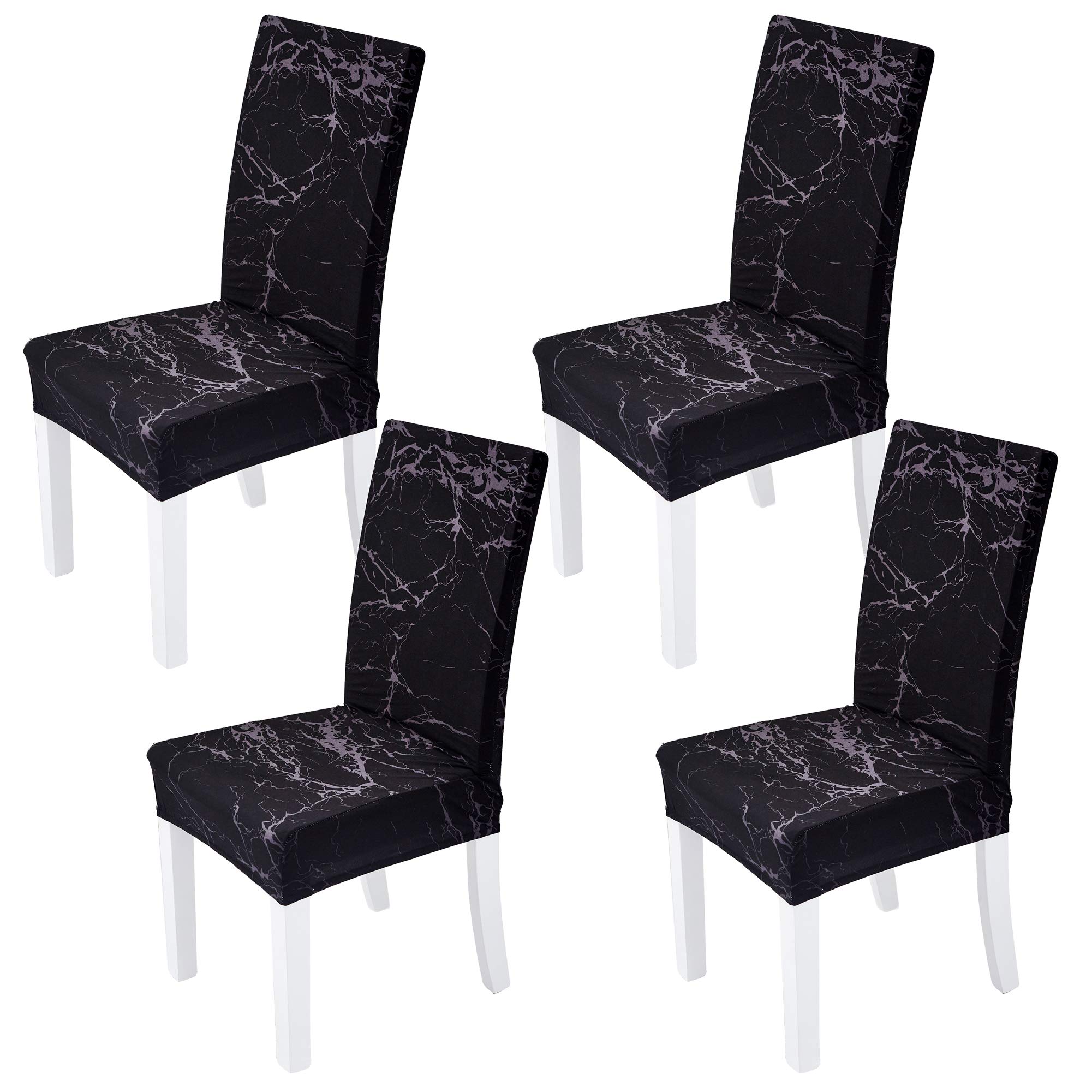 Xundefeng Dining Chair Covers Set of 4 Stretch Slipcovers Elastic Chairs Cover for Kitchen Dining Room, Marble Black