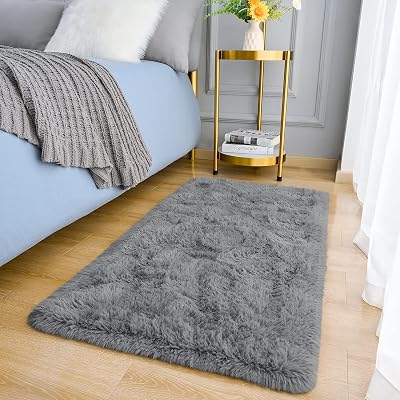MOONLIGHT20015 Grey Shaggy Rug 60x110 Non Slip Plush Carpet
