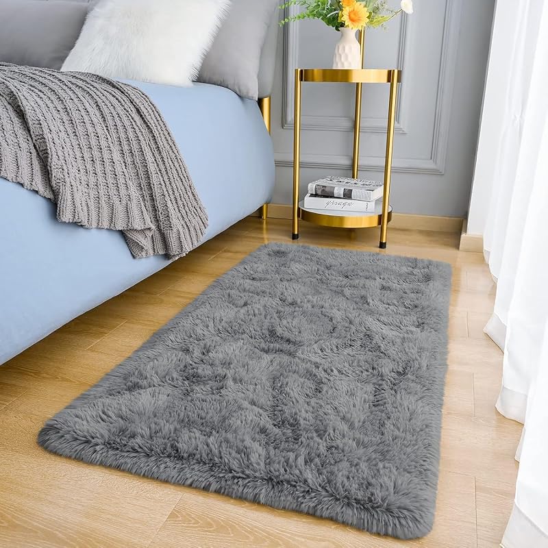 MOONLIGHT20015 Grey Shaggy Rug 60x110 Non Slip Plush Carpet