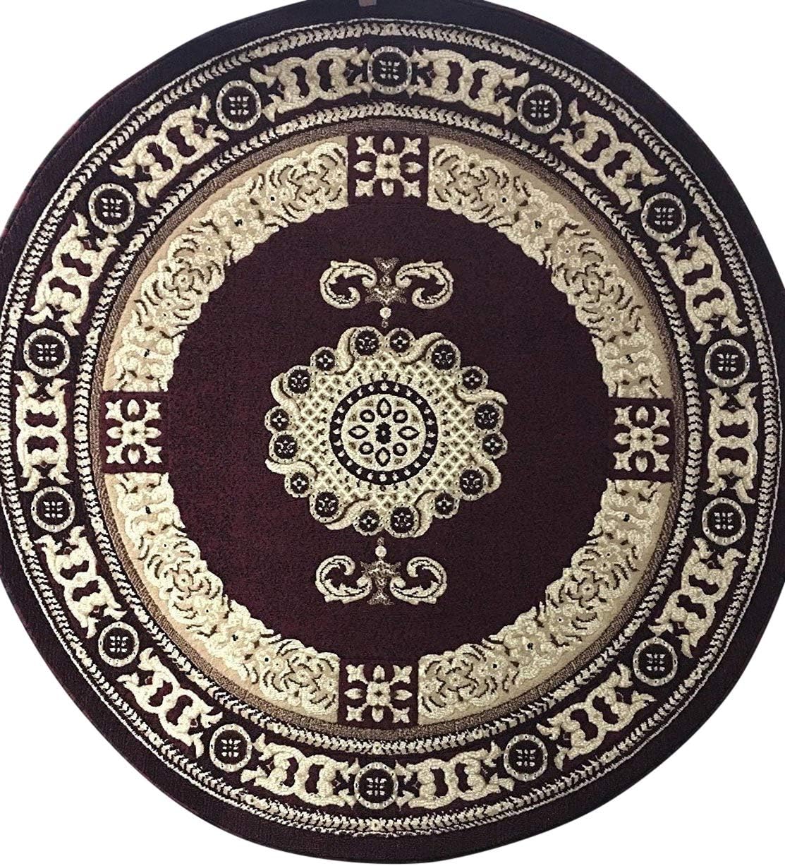 Traditional Round Area Rug Burgundy Design 121 Americana