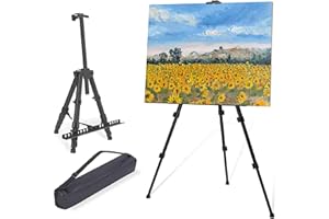 STARHOO Easel for Painting Art Easel Stand for Adults 17" to 66" Portable Easel Stand for Sign Table Top/Floor Aluminum Metal Easel with Carry Bag Black