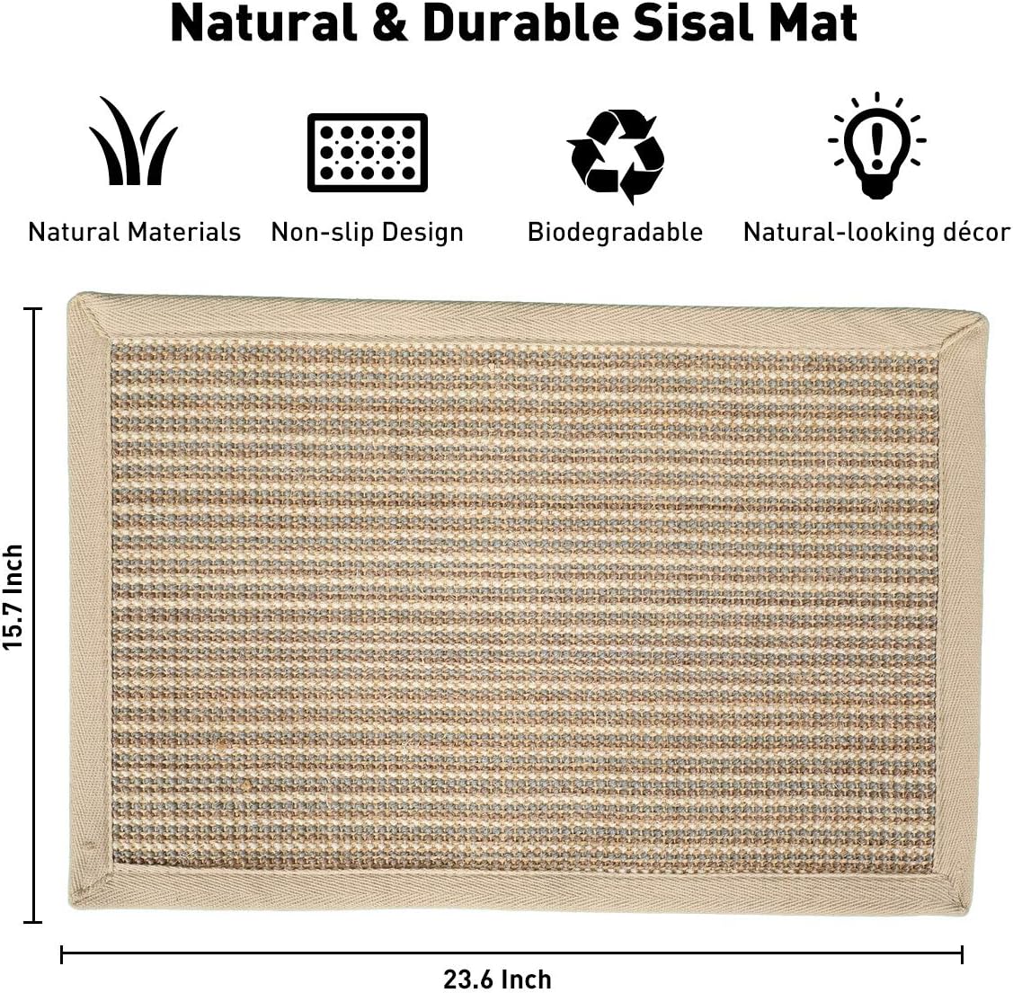 FUKUMARU Cat Scratcher Mat, 23.6 X 15.7 Inch Natural Sisal Cat Scratch Mats, Horizontal Cat Floor Scratching Pad Rug, Protect Carpets and Sofas : Pet Supplies