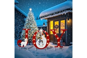 Bshine Outdoor Christmas Decorations Metal Yard Stakes, Joy Christmas Sign with LED Lighted Garden, Nativity Scene for Xmas Home Outdoor Holiday Lawn Porch Party Decor