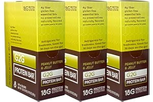 G2G Protein Bar, Peanut Butter & Jelly, Healthy Snack, Delicious Meal Replacement, Gluten-Free, Clean Ingredients, Refrigerated for Freshness, 24 Count (3 Packs of 8)