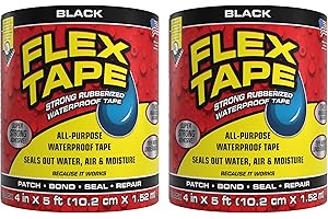 Flex Tape, Original Thick Flexible Rubberized Waterproof Tape - Seal and Patch Leaks, Works Underwater, Indoor Outdoor - Home RV Roof Plumbing and Pool Repairs, Black, 4 in x 5 ft, Pack of 2
