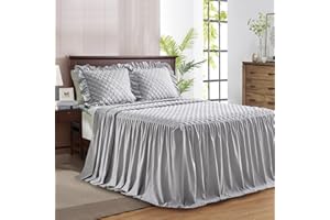 UOZZI BEDDING Ruffle Skirt Bedspread Set - 30" Long Drop - Vintage Chic Ruffled Summer Coverlet Bed Spreads Quilt Boho Bedding Farmhouse Style Lightweight Luxurious Rustic 3 Piece Set Queen Size Gray