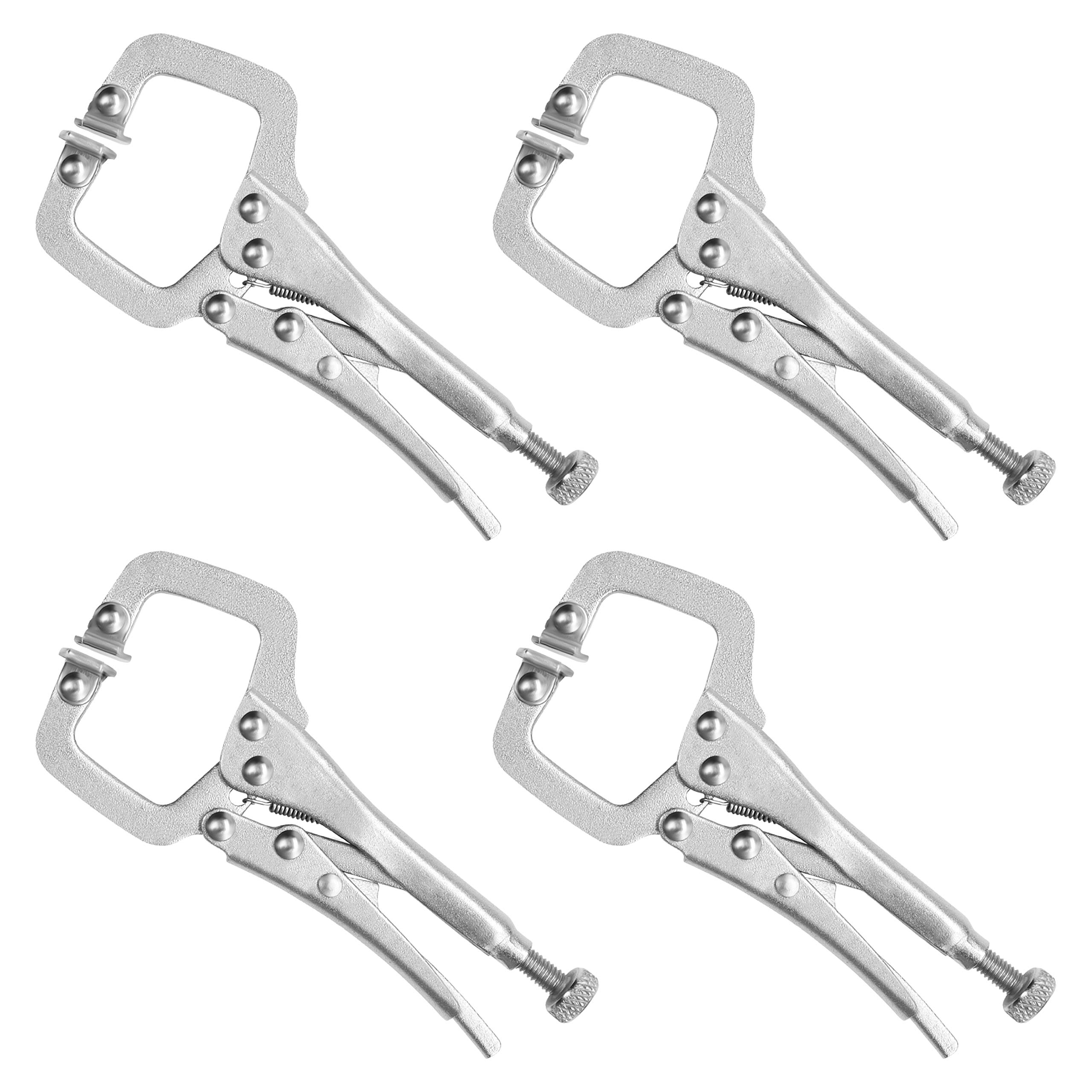 Kurtzy 13.3cm/5.23 Inches Metal Grip Locking C Clamp Pliers with Adjustable Screw and Swivel Pads (4 Pack) - Mini Easy and Quick Release Welding Pliers for Uneven Surfaces, Angles, Crafts & Hobbies