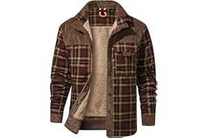 Eisctnd Men's Sherpa Lined Flannel Jacket Outdoor Long Sleeve Plaid Fleece Shirt Warm Casual Button Down Coat