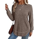 OFEEFAN Tunic Tops for Women Loose Fit Dressy Long Sleeve Shirts Womens Sweaters Crew Neck Fall Clothing with Curved Hem