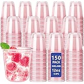 12oz Disposable Stemless Glasses,PET Disposable Drinking Cups,Cold Party Clear Plastic Wine Glasses for Parties Birthday,Wedding,Meeting,Christmas Party Supplies. (150, Pink)