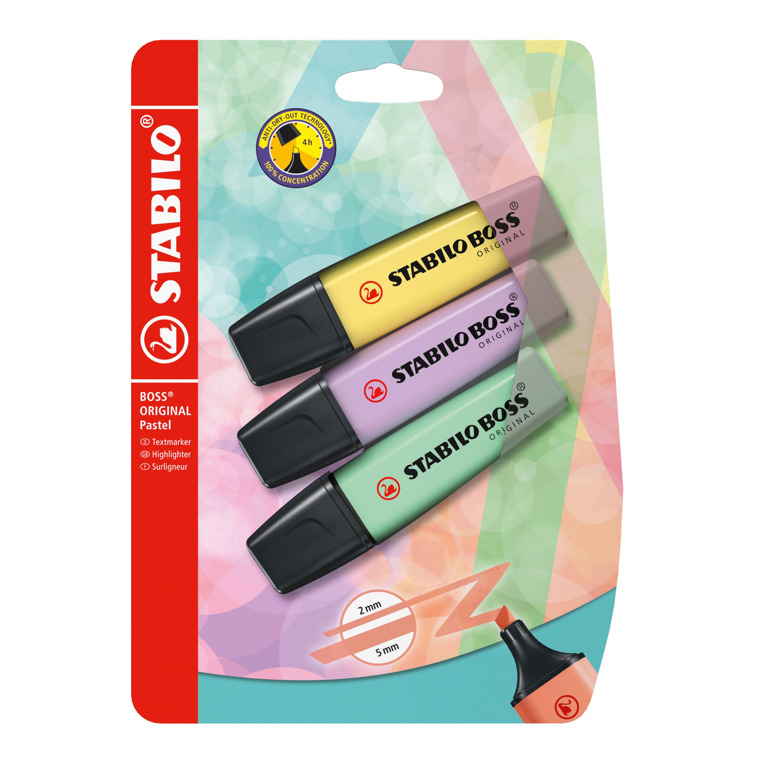 STABILO BOSS ORIGINAL Pastel - Highlighter - Pack of 3 - Milky Yellow, Lilac Haze, Hint of Mint
